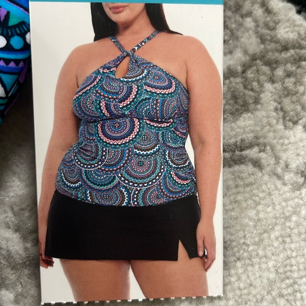 XL: Christina Takini Swim Top blue/pink Design